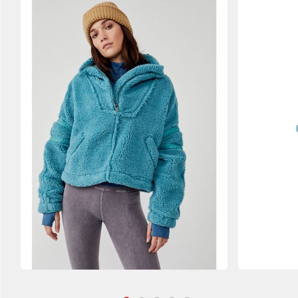 Free People FP Movement Nantucket Fleece Turquoise Plush Pullover Jacket - Picture 1 of 12
